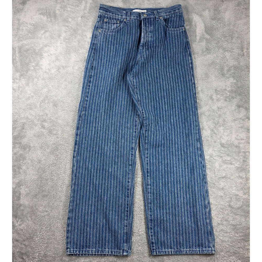 Topshop Striped Wide Leg Jeans Blue W30 L32 8 Retro High Rise Boho Streetwear